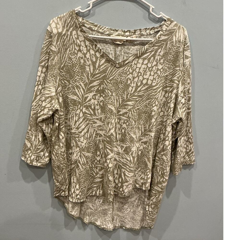Christian Siriano Women Lightweight Linen Top 1X XL Green White Shirt Boho Beach